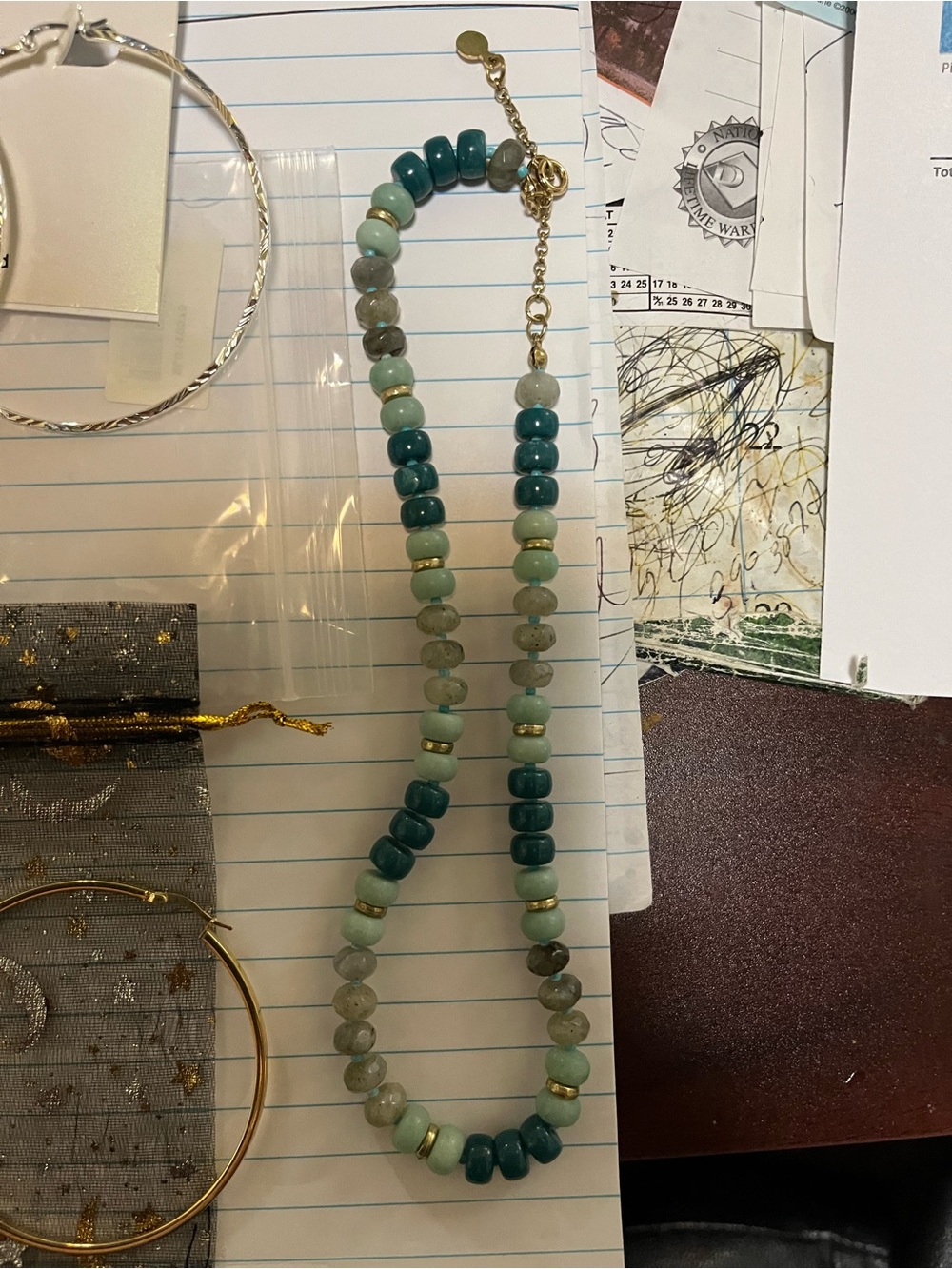 And Now This Silver-Plated Hoop Earrings - Teal Beaded Accent Set - Picture 4 of 5